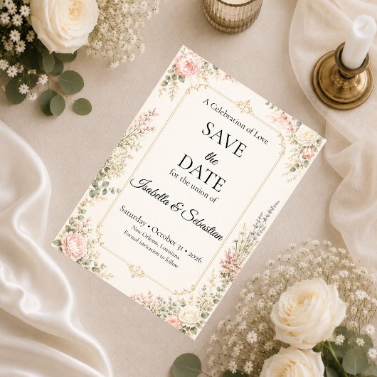 Elegante Bloemige Bruiloft Save The Date