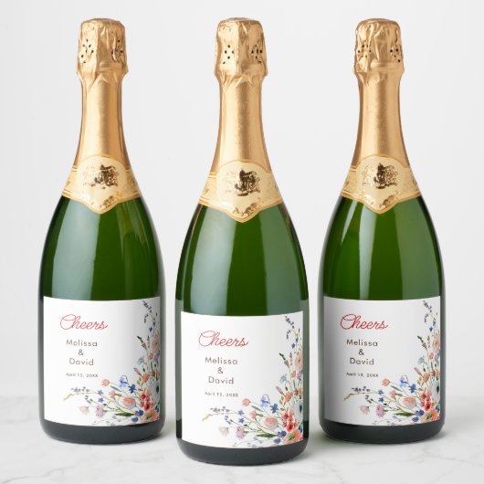 Elegante Bloemige Bruiloft Sparkling Wijnetiket (Flessen)