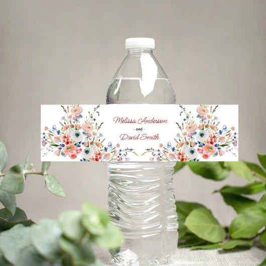 Elegante Bloemige Bruiloft Waterfles Etiket