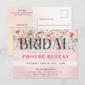 Elegante bloemige bruiloftsuitnodiging briefkaart (Voorkant / Achterkant)