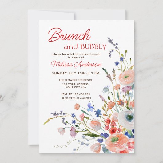 Elegante bloemige brunch en bruisende bruids-showe kaart (Voorkant)