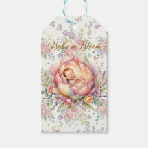 Elegante bloemige cadeautag voor babyfeestje