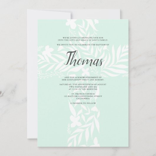 Elegante bloemige christelijke kruis mintgroene do kaart (Voorkant)