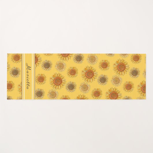 Elegante Bloemige Cute Meisjesachtige Boho Gele Zo Yogamat (Voorkant (horizontaal))