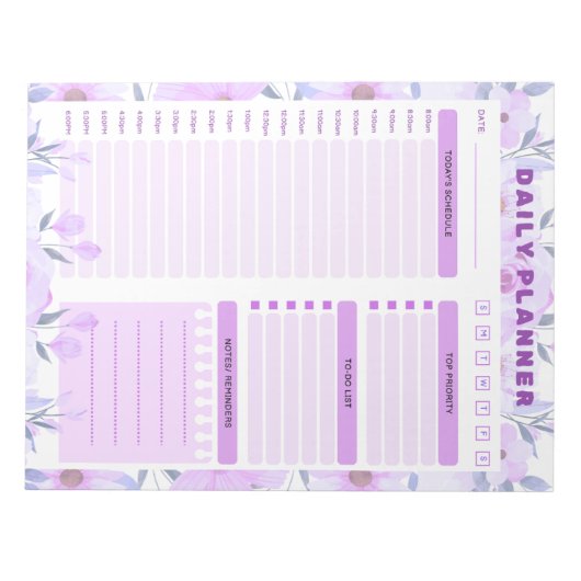 Elegante Bloemige Dagelijkse Planner Notitieblok (Voorkant)
