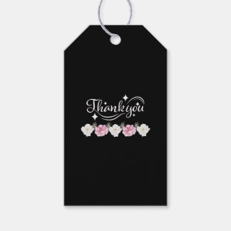 Elegante bloemige "Dank je wel" Zwart en Roze Cadeaulabel