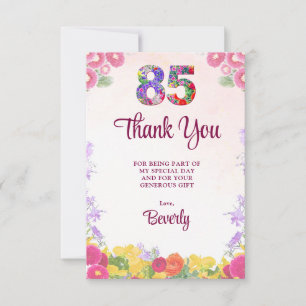 Elegante bloemige dank voor 85e verjaardag bedankkaart