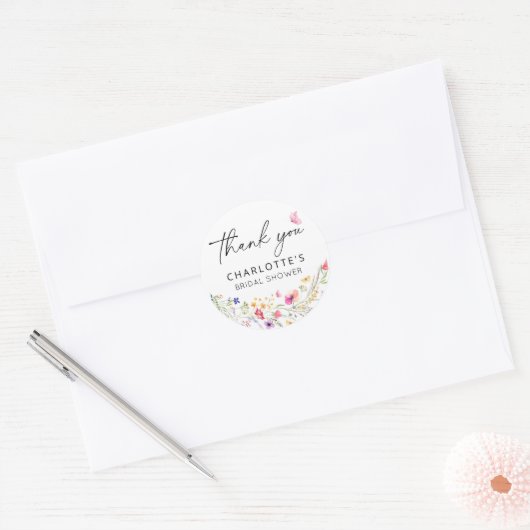 Elegante Bloemige Dankjewel Bruidsborrel Ronde Sticker (Envelop)