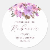 Elegante Bloemige Dankjewel Bruidsbruiloft Ronde Sticker (Voorkant)