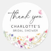 Elegante Bloemige Dankjewel Bruidsfeest Ronde Sticker (Voorkant)