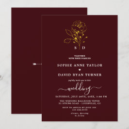 Elegante bloemige diepe burgundy gouden monogram b kaart