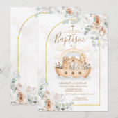 Elegante bloemige doop Noach Ark uitnodiging (Voorkant / Achterkant)