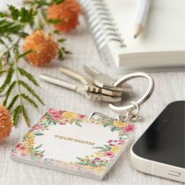 Elegante bloemige dubbele naam bruidsdouche uitnod sleutelhanger