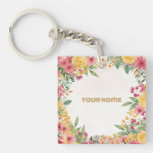 Elegante bloemige dubbele naam bruidsmeisjesfeest  sleutelhanger (voorkant)