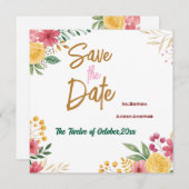 Elegante bloemige dubbele naam save the date (Voorkant / Achterkant)