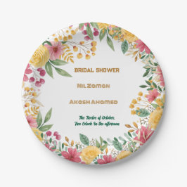 Elegante bloemige dubbelnaam bruidsdouche uitnodig papieren bordje