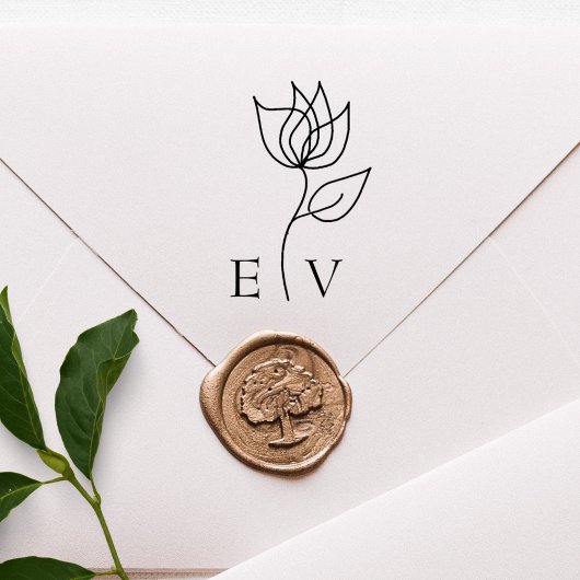 Elegante Bloemige Eenvoudige Aangepaste Initialen  Rubberstempel