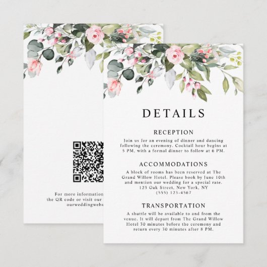 Elegante Bloemige Eucalyptusbladeren QR-code Trouw Informatiekaartje (Voorkant / Achterkant)