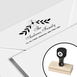 Elegante Bloemige Familienaam Blad Rubberstempel