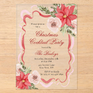Elegante Bloemige Flirt Kerst Cocktaillparty Acryl Uitnodigingen