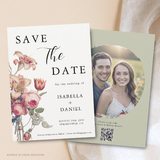 Elegante Bloemige Foto Bruiloft Save The Date