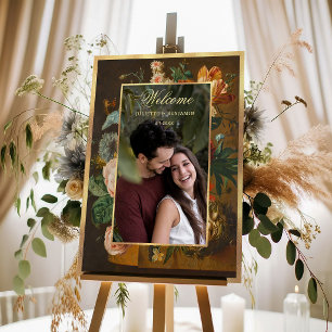 Elegante Bloemige Foto Bruiloft Welkom Acryl Bord