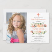 Elegante bloemige foto van meisje bij eerste heili kaart (Voorkant)