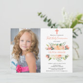 Elegante bloemige foto van meisje bij eerste heili kaart (Staand voorkant)