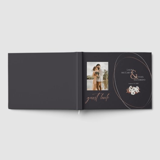 Elegante  bloemige foto zwart gastenboek (Volledig)