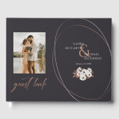Elegante  bloemige foto zwart gastenboek (Voorkant)