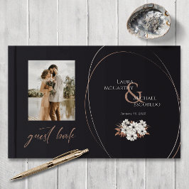 Elegante  bloemige foto zwart gastenboek