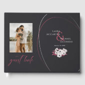 Elegante  bloemige foto zwart magenta gastenboek (Voorkant)