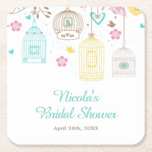 Elegante bloemige gele en roze bruidsdouche kartonnen onderzetters