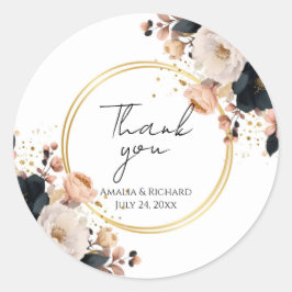 Elegante bloemige gepersonaliseerde “Dank je wel” Ronde Sticker