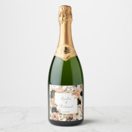 Elegante bloemige gepersonaliseerde fleslabels voo sparkling wijnetiket