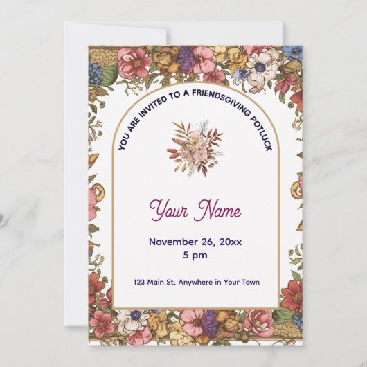 Elegante bloemige gepersonaliseerde Friendsgiving Kaart (Voorkant)