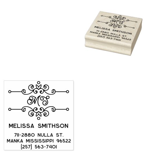 Elegante bloemige gepersonaliseerde monogram adres rubberstempel (Gestempeld)