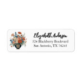 Elegante bloemige gepersonaliseerde retouradreslab etiket (Voorkant)