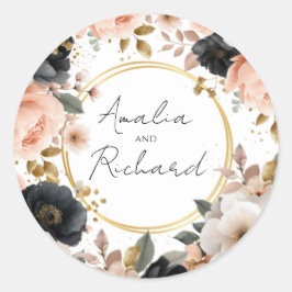 Elegante bloemige gepersonaliseerde trouwsticker ronde sticker