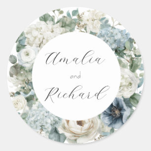 Elegante bloemige gepersonaliseerde trouwsticker ronde sticker