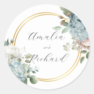 Elegante bloemige gepersonaliseerde trouwsticker ronde sticker