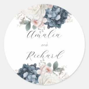 Elegante bloemige gepersonaliseerde trouwsticker ronde sticker