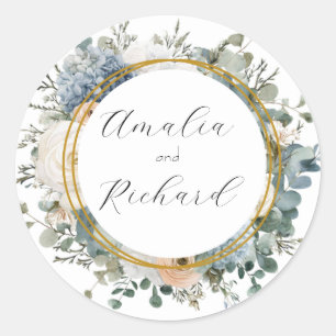 Elegante bloemige gepersonaliseerde trouwsticker ronde sticker