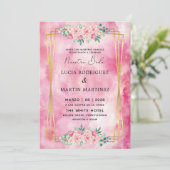 Elegante Bloemige Goud Roze Waterverf Onze Bruilof Kaart (Staand voorkant)