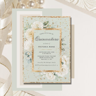 Elegante bloemige gouden salie moderne Quinceañera Kaart