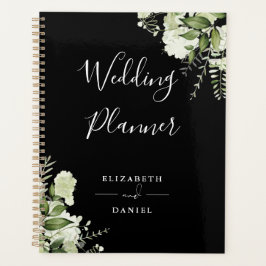 Elegante bloemige groen blauw en wit huwelijk planner