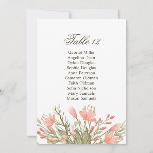 Elegante Bloemige Groene Huwelijksstoelindeling Kaart (Voorkant)