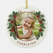 Elegante bloemige groene kerst 2 foto kinderen keramisch ornament (Voorkant)