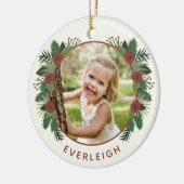Elegante bloemige groene kerst 2 foto kinderen keramisch ornament (Links)
