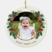 Elegante bloemige groene kerst 2 foto kinderen keramisch ornament (Achterkant)
